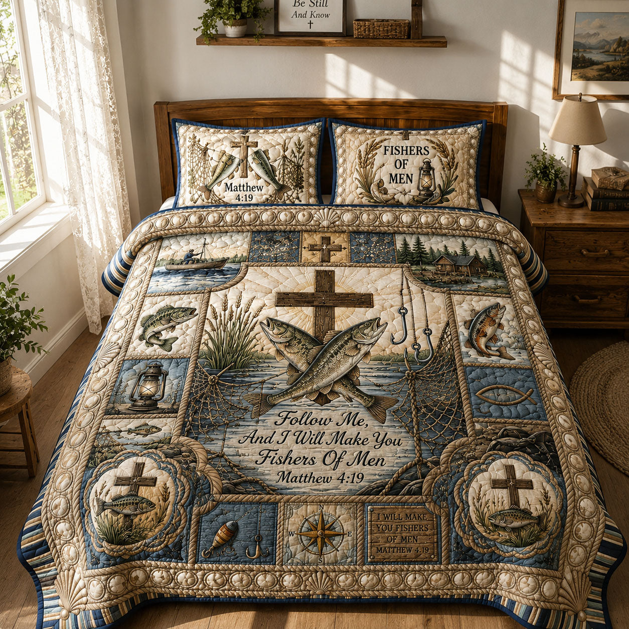 Fishers of Men Christian 3-Piece Quilted Bedding Set GFTOHNL424