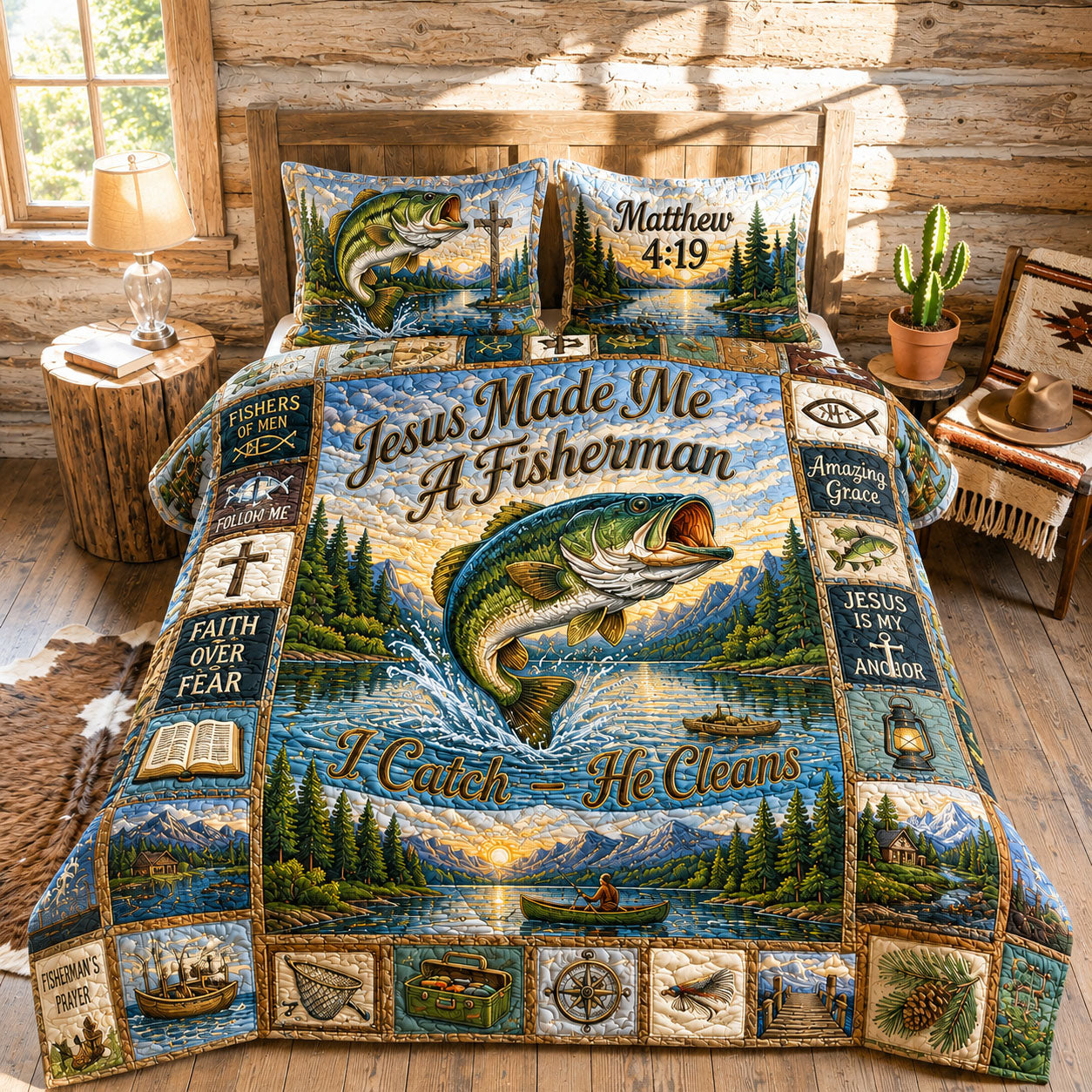 Jesus Made Me A Fisherman 3-Piece Quilted Bedding Set GFTOHNL428
