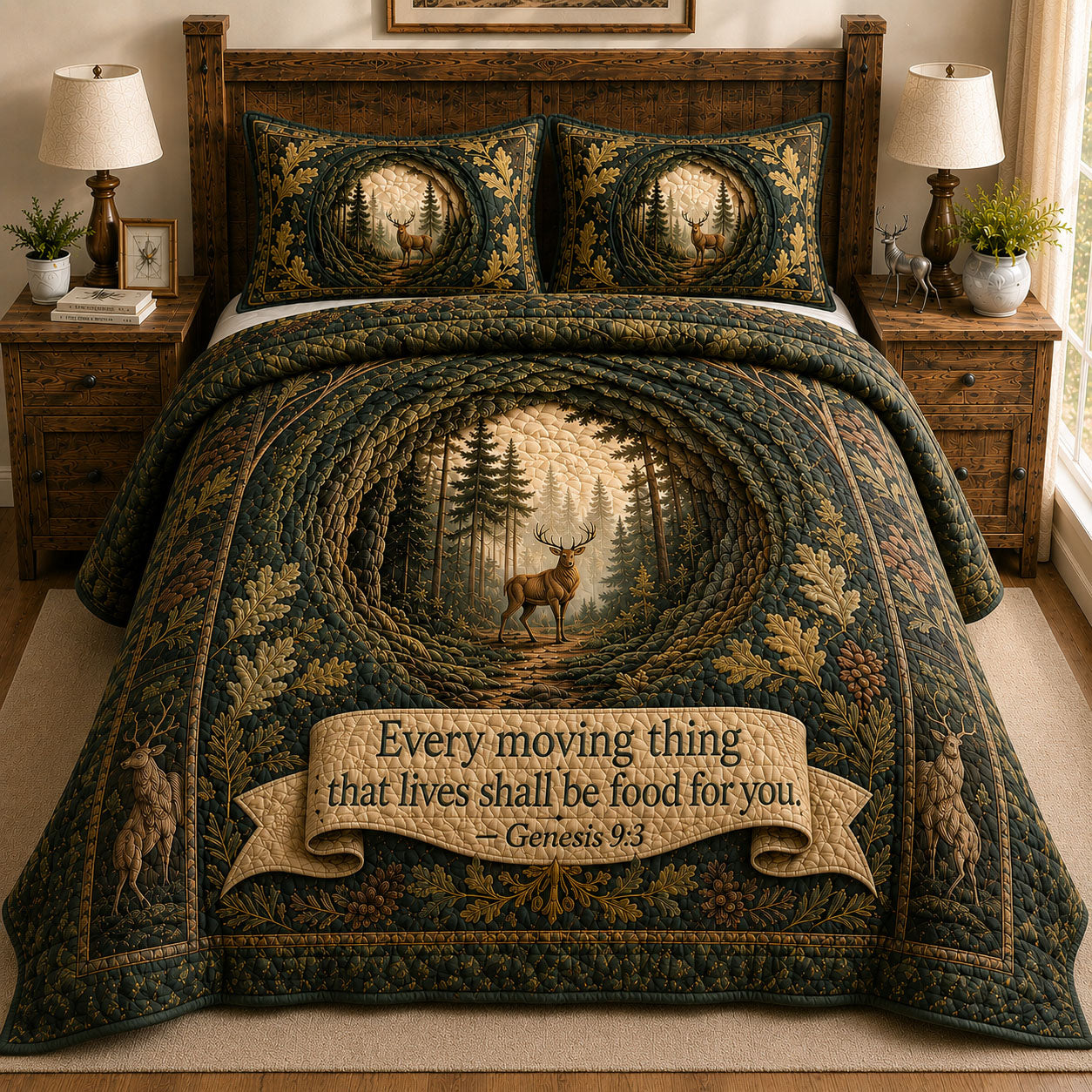 Woodland Deer Blessings 3-Piece Quilted Bedding Set GFTOHNL471