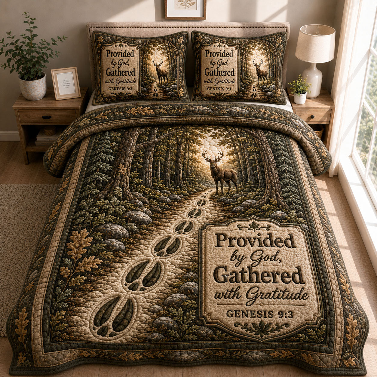 Provided By God Gathered With Gratitude 3-Piece Quilted Bedding Set GFTOHNL476
