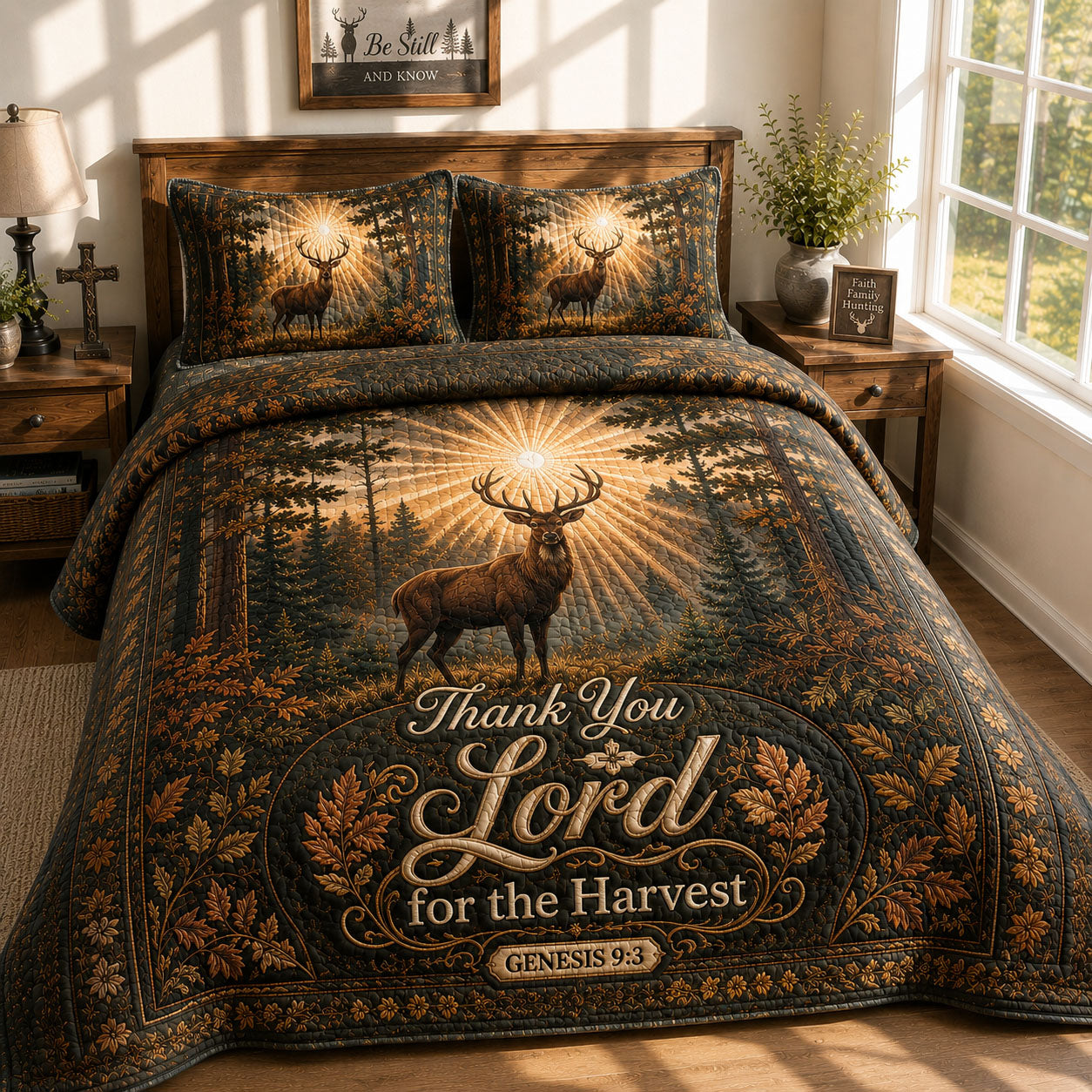 Thank You Lord For The Harvest Deer 3-Piece Quilted Bedding Set GFTOHNL478