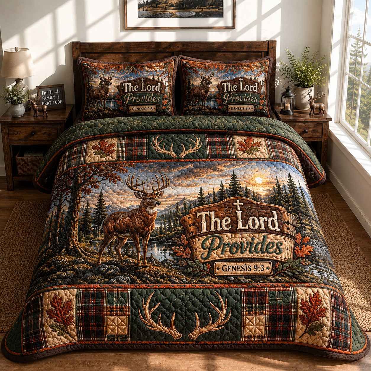 The Lord Provides Deer Lake 3-Piece Quilted Bedding Set GFTOHNL479