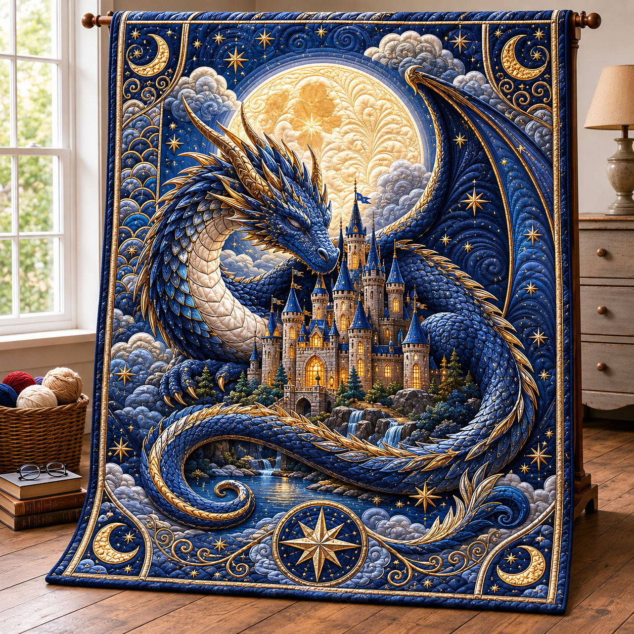 Moonlit Castle Dragon Quilted Blanket GFTOHNL506