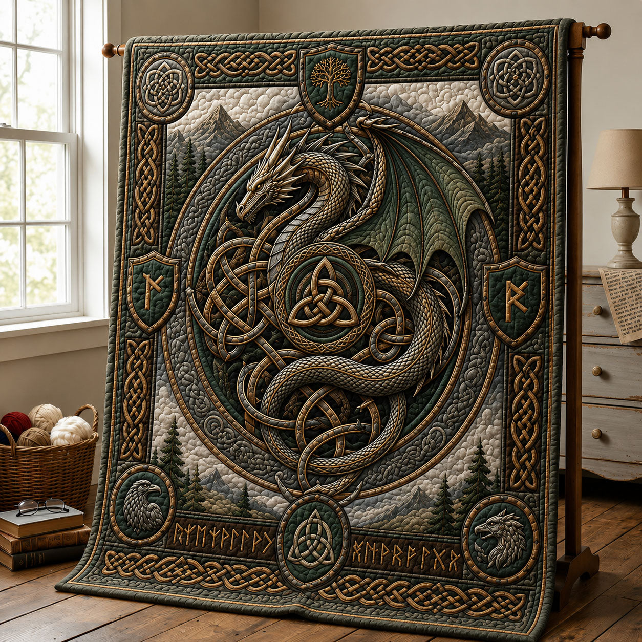 Celtic Knot Dragon Quilted Blanket GFTOHNL509