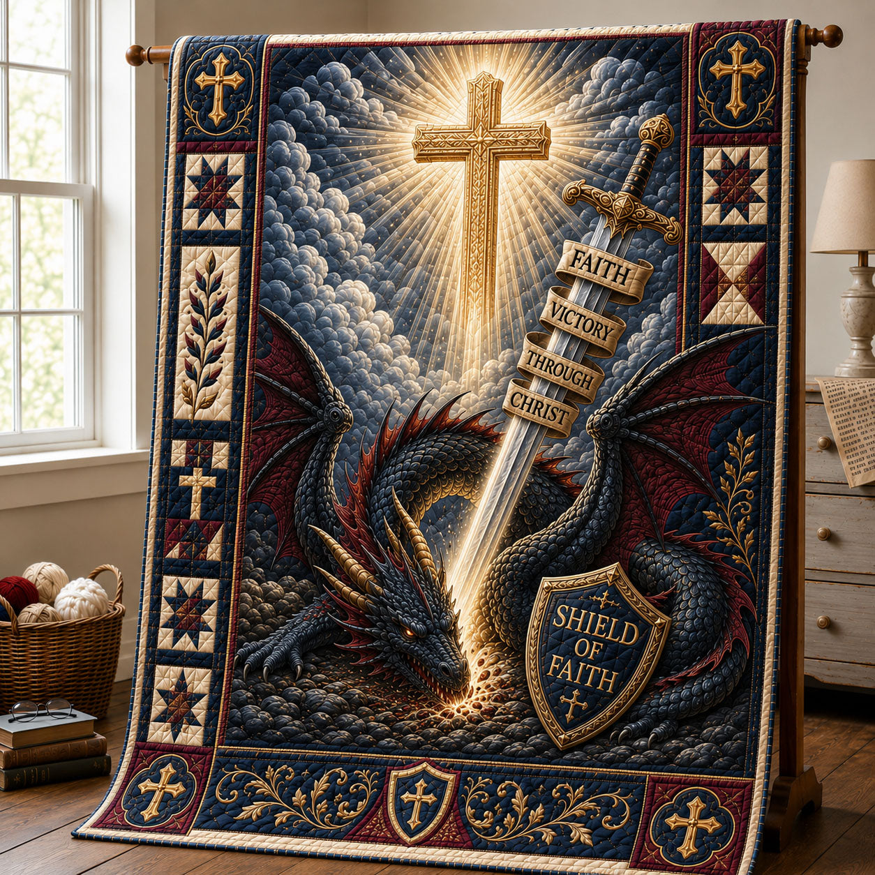 Faith Victory Dragon Quilted Blanket GFTOHNL510