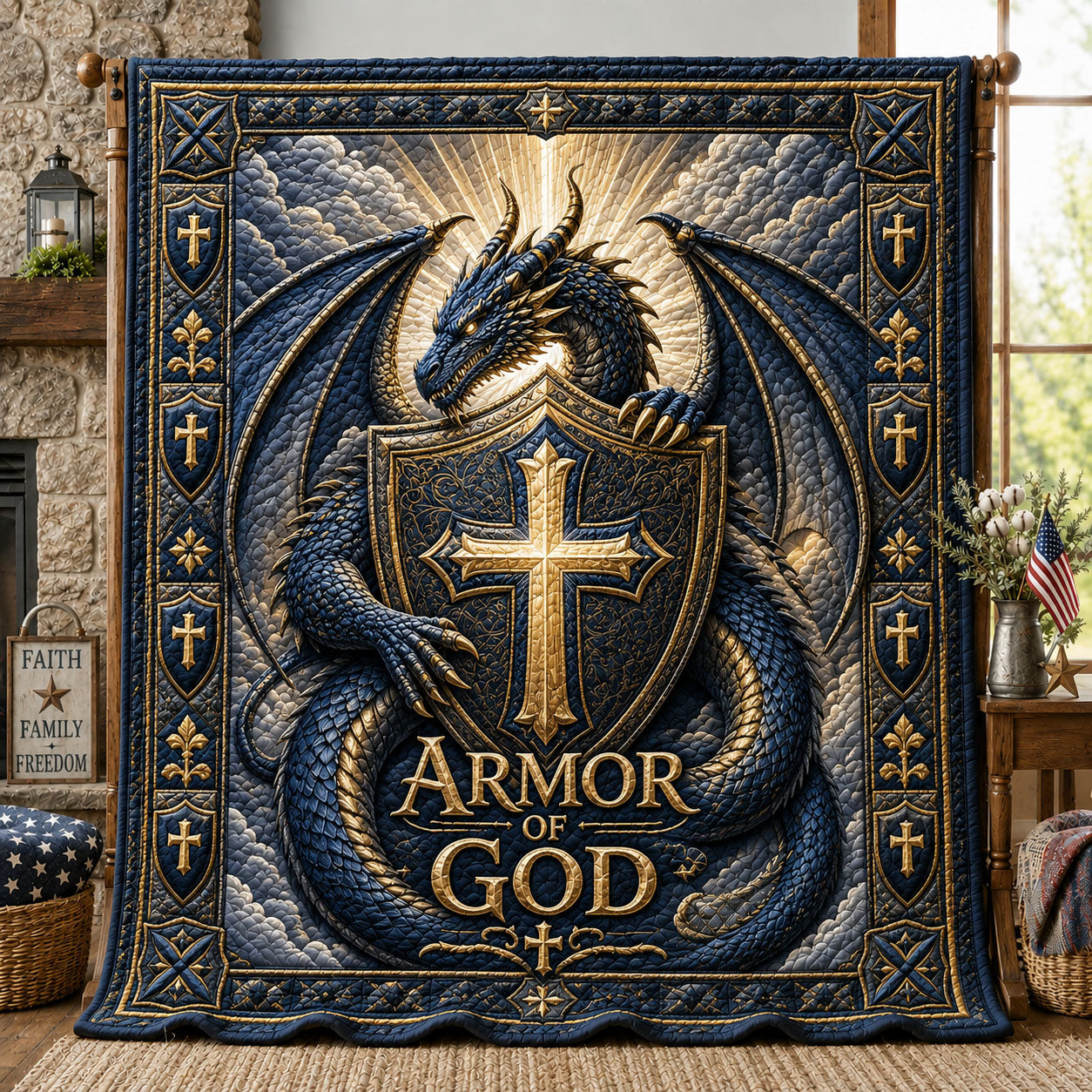 Armor Of God Dragon Quilted Blanket GFTOHNL515