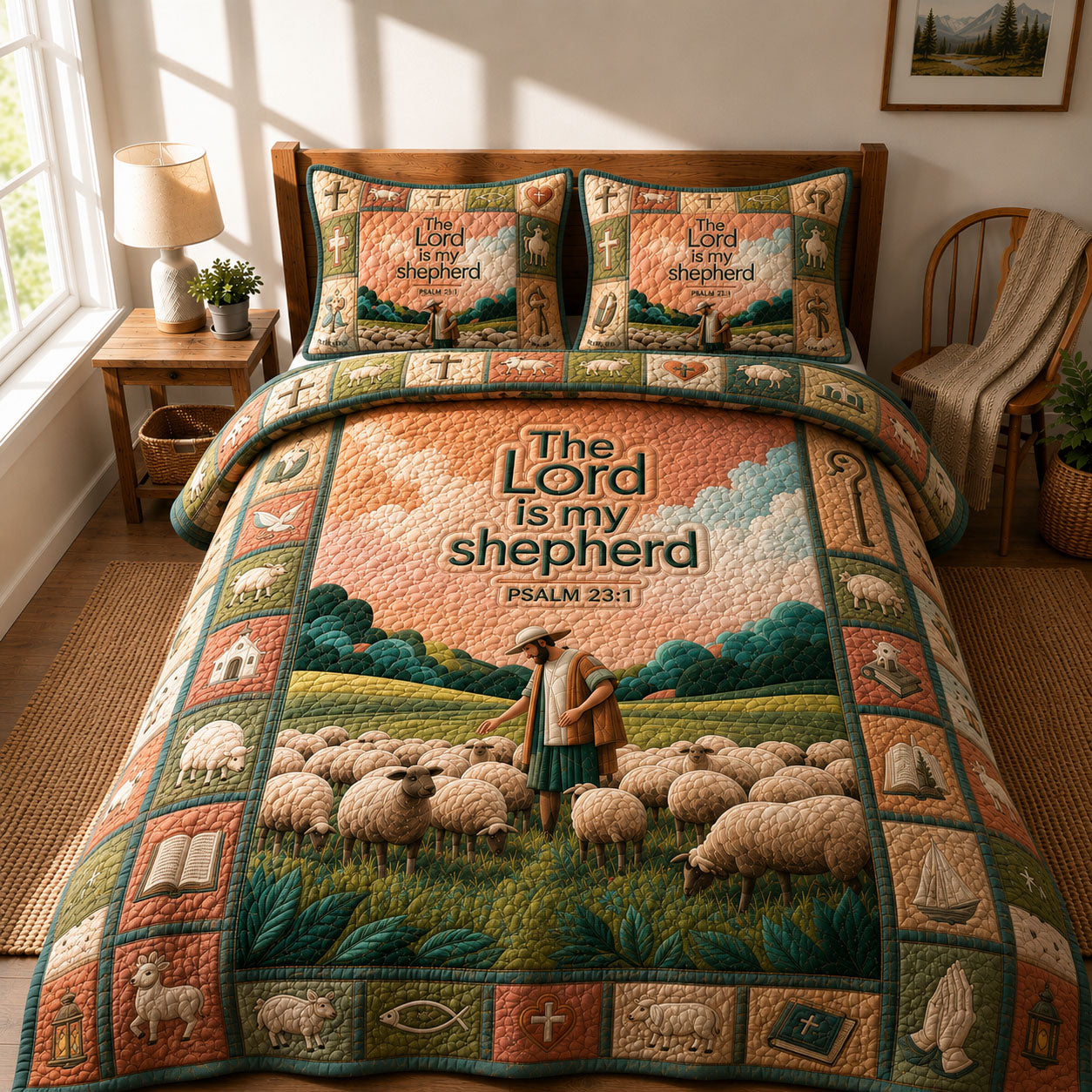Psalm Shepherd 3-Piece Quilted Bedding Set GFTOHNL518