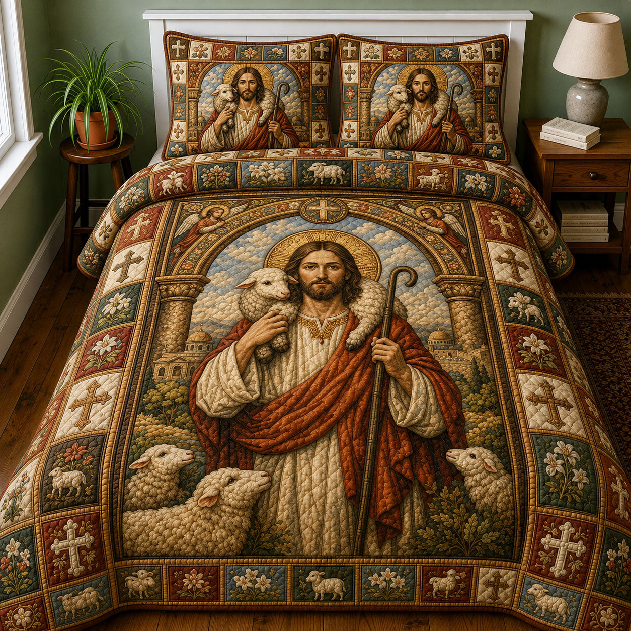 Sacred Shepherd 3-Piece Quilted Bedding Set GFTOHNL522