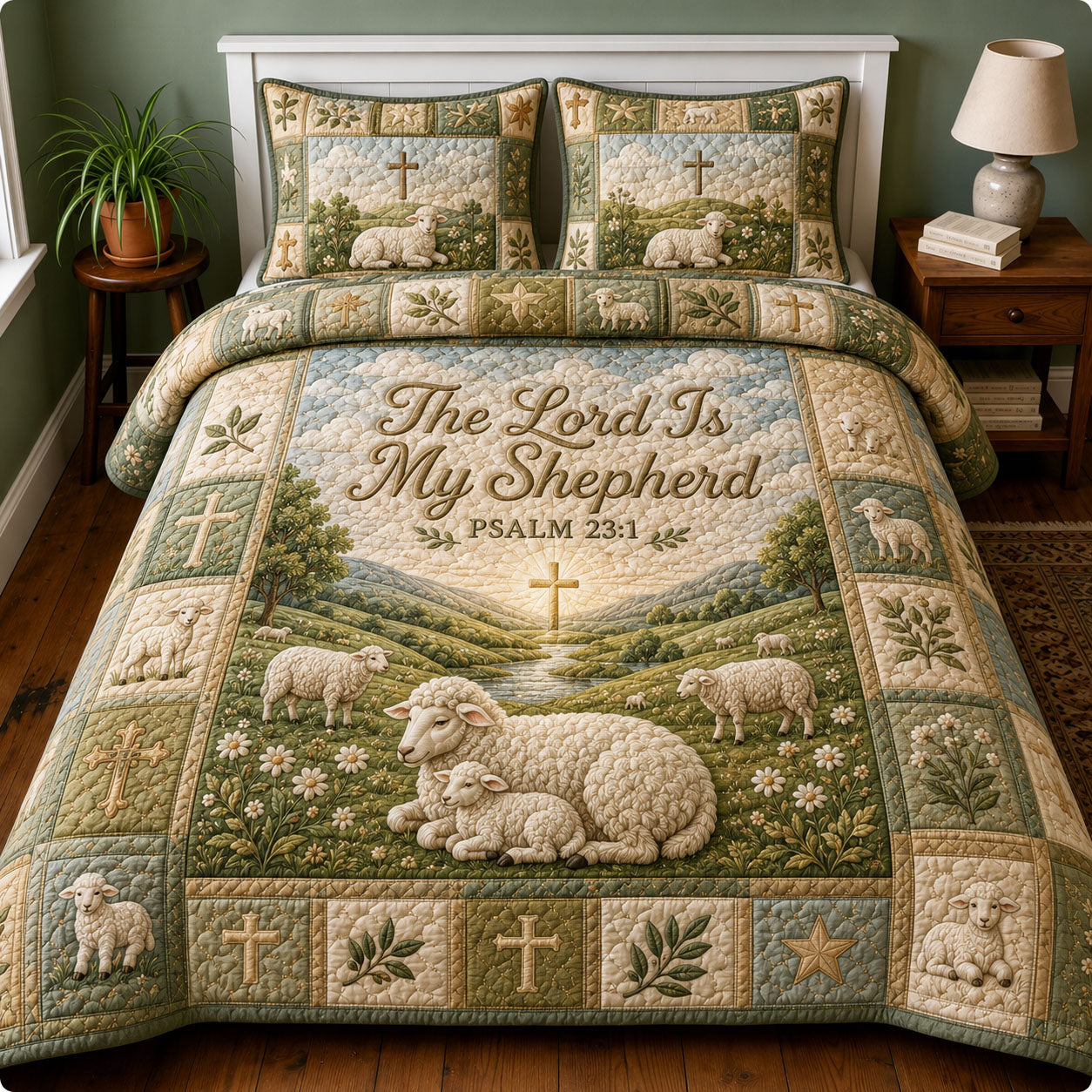 My Shepherd Psalm 3-Piece Quilted Bedding Set GFTOHNL523
