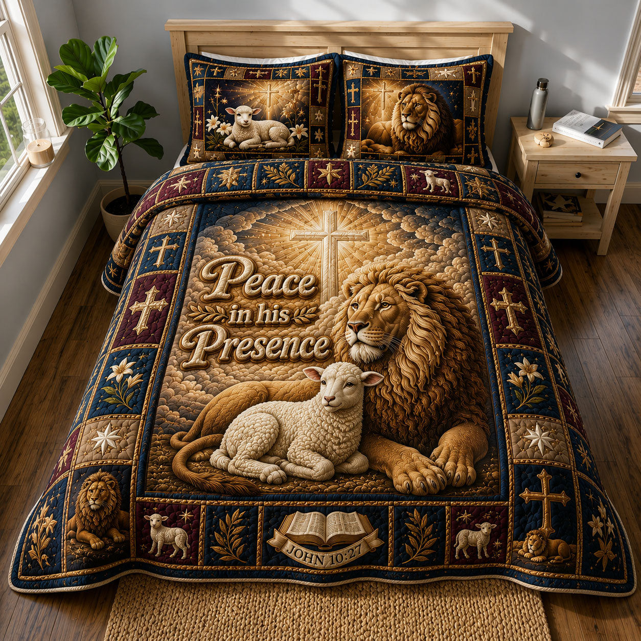 Lion And Lamb Peace 3-Piece Quilted Bedding Set GFTOHNL526