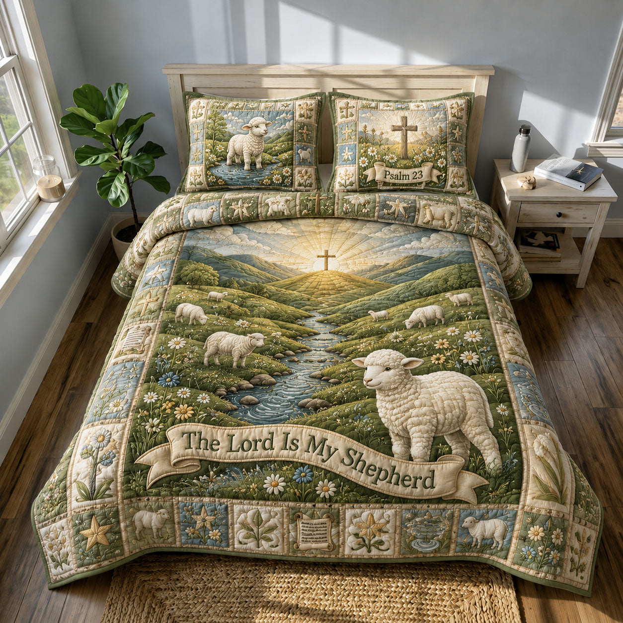 Psalm 23 Valley 3-Piece Quilted Bedding Set GFTOHNL530