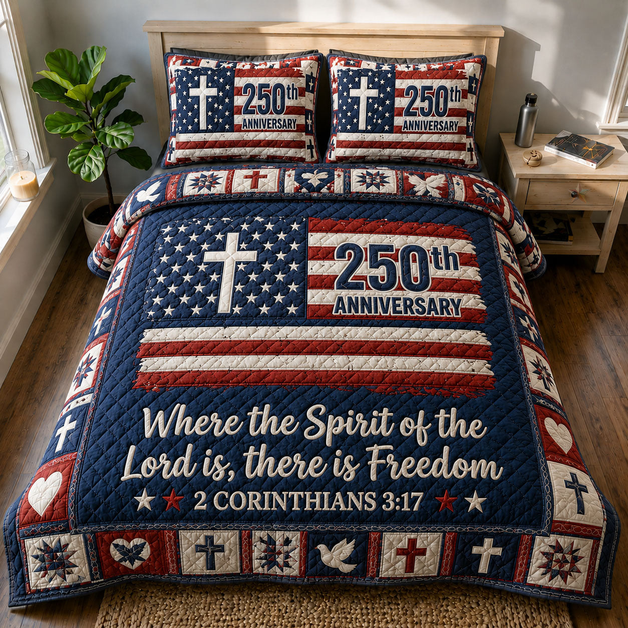 Where The Spirit Of The Lord Is Freedom 3-Piece Quilted Bedding Set GFTOHNL624