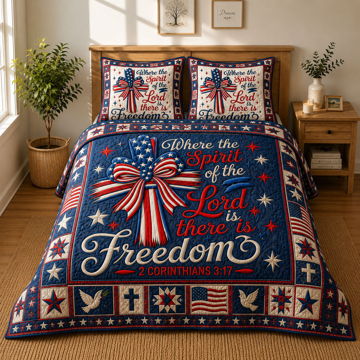Where The Spirit Of The Lord Is Freedom 3-Piece Quilted Bedding Set GFTOHNL626