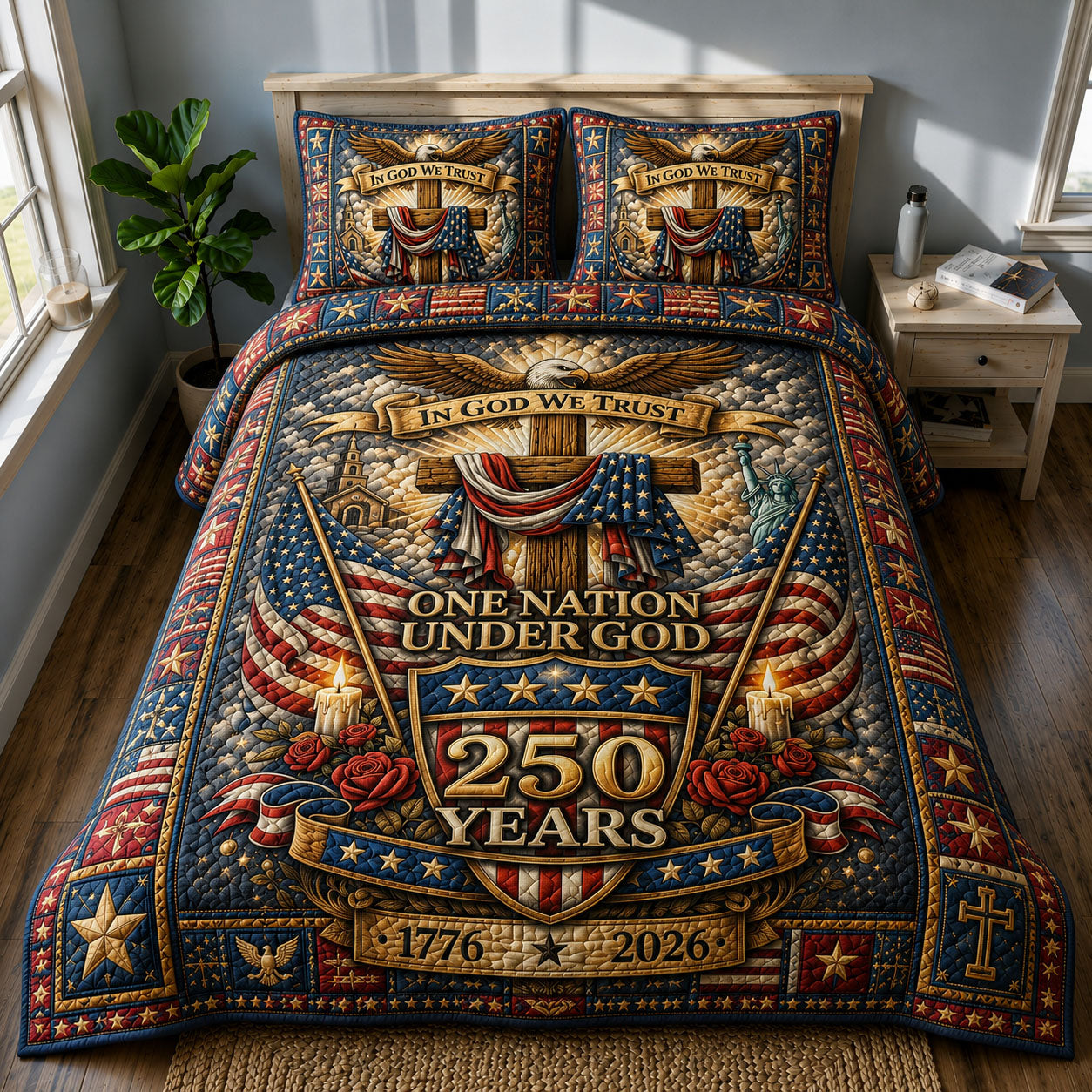 One Nation Under God 250 3-Piece Quilted Bedding Set GFTOHNL627