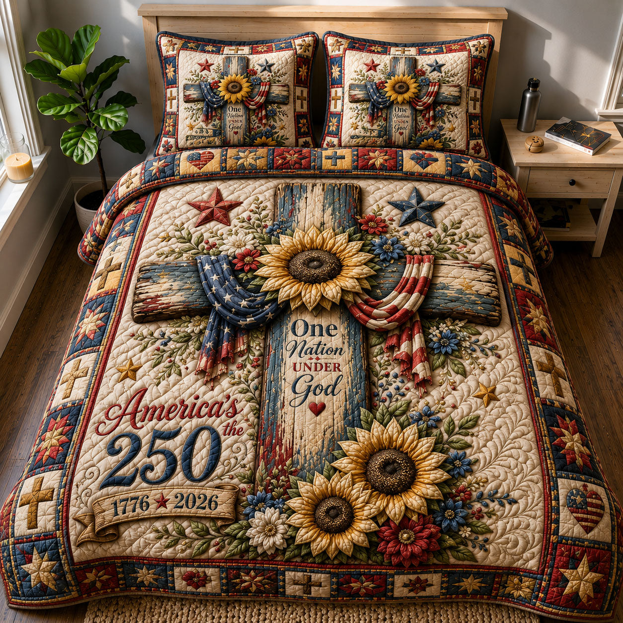 One Nation Under God Sunflower 3-Piece Quilted Bedding Set GFTOHNL631