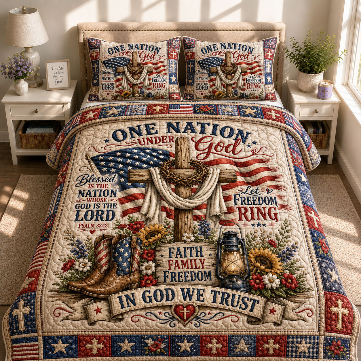 One Nation Under God Faith 3-Piece Quilted Bedding Set GFTOHNL632