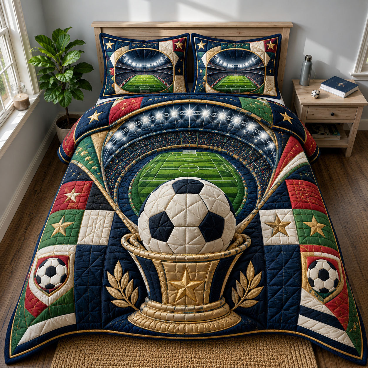 Golden Victory Football Arena 3-Piece Quilted Bedding Set GFTOHNL660