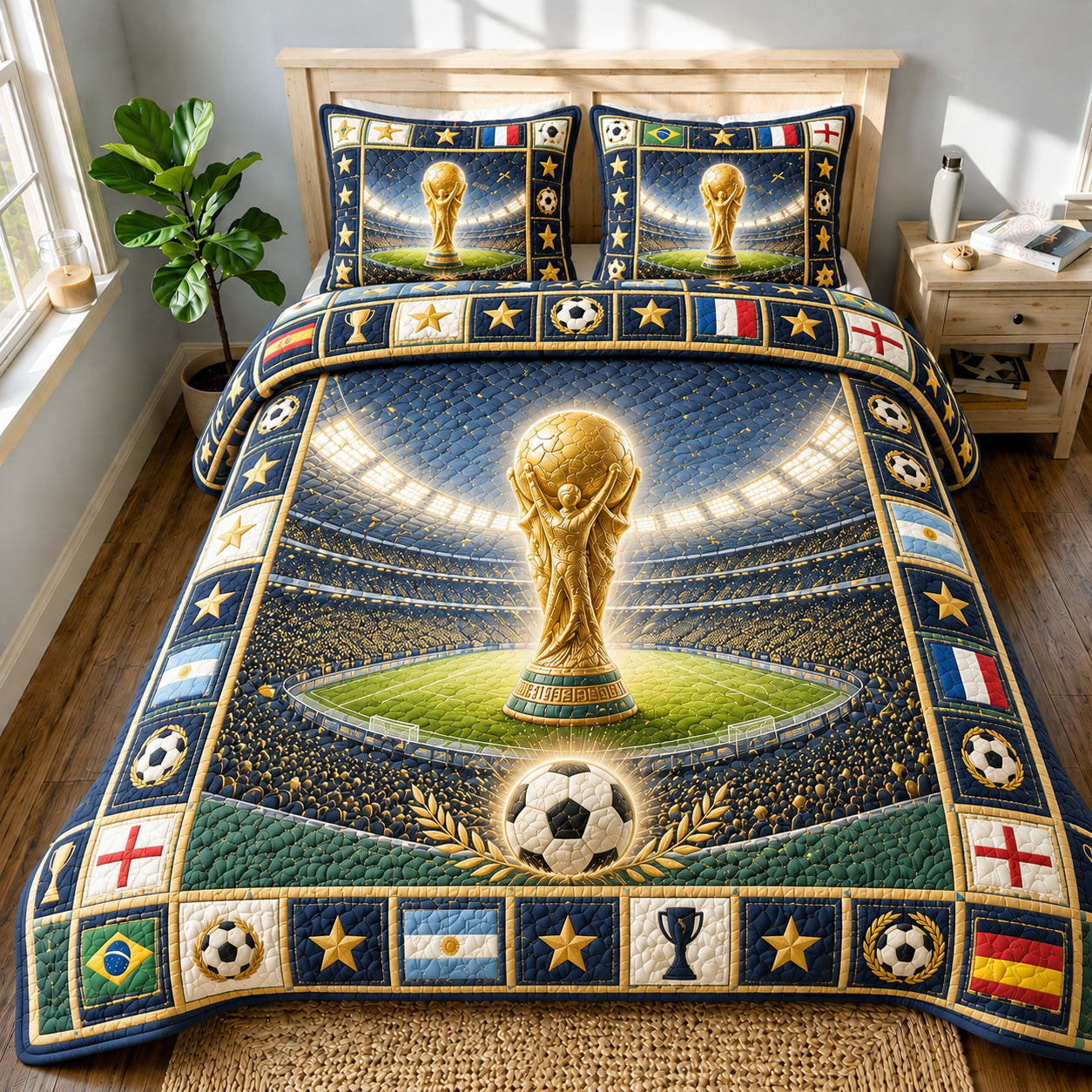 Golden World Cup Glory 3-Piece Quilted Bedding Set GFTOHNL666