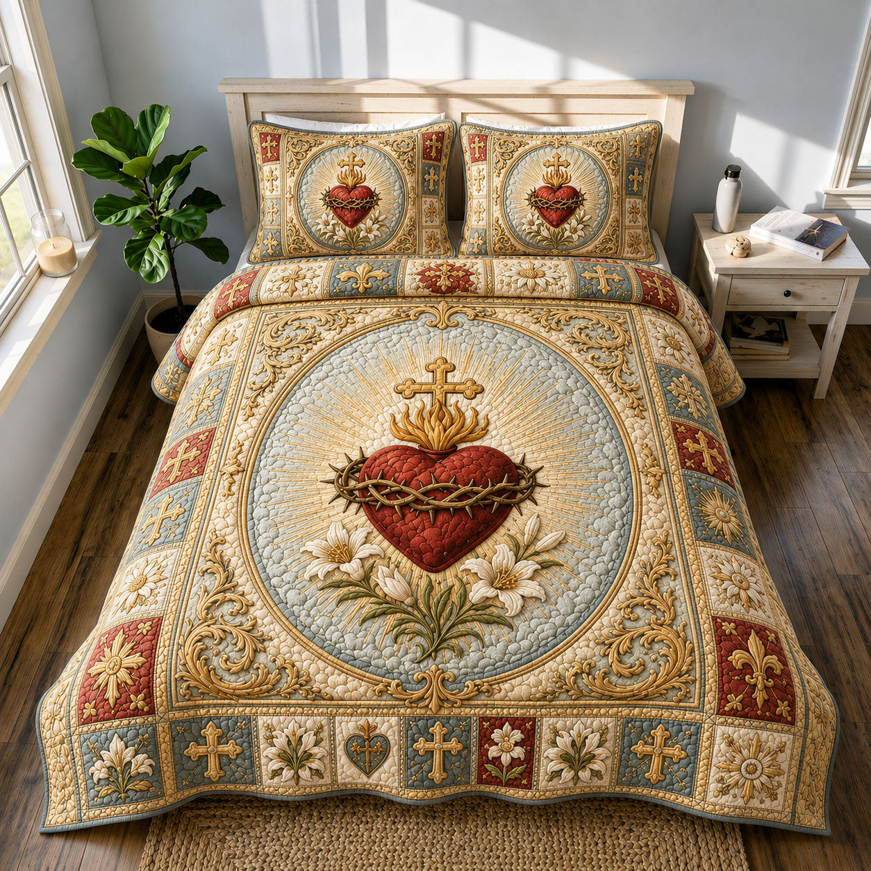 Sacred Heart Radiance Vintage 3-Piece Quilted Bedding Set GFTOHNL733