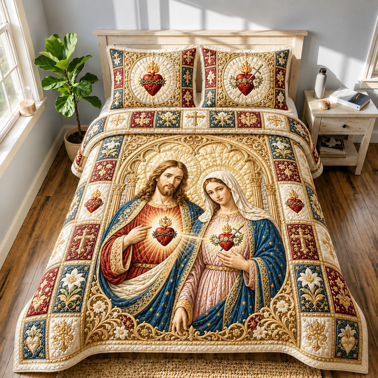 Sacred Hearts Of Jesus And Mary Cathedral 3-Piece Quilted Bedding Set GFTOHNL734
