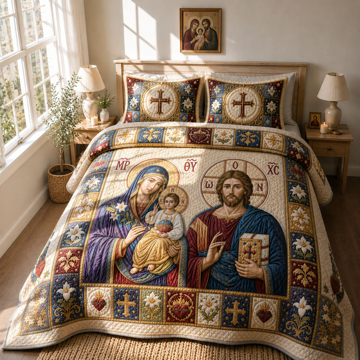 Holy Family And Christ Pantocrator Cathedral 3-Piece Quilted Bedding Set GFTOHNL740