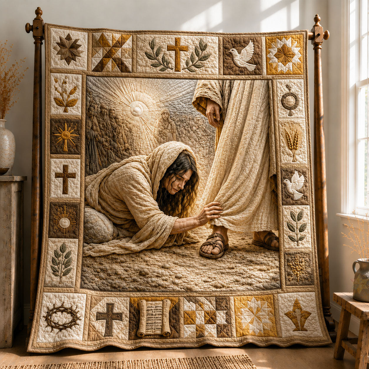 Woman Touching The Hem Of Jesus Quilted Blanket GFTOHNL745