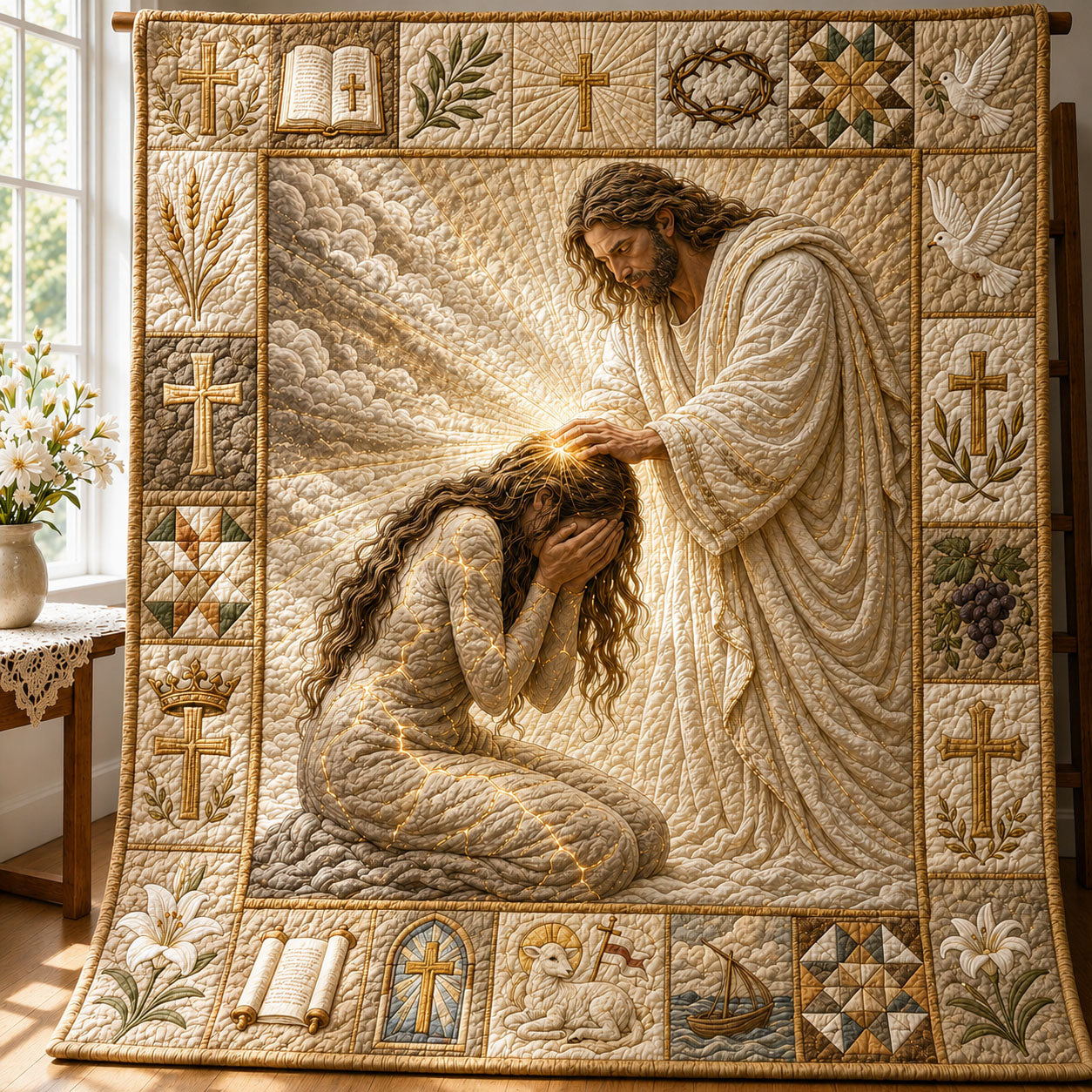 Jesus Healing The Brokenhearted Faith Quilted Blanket GFTOHNL748