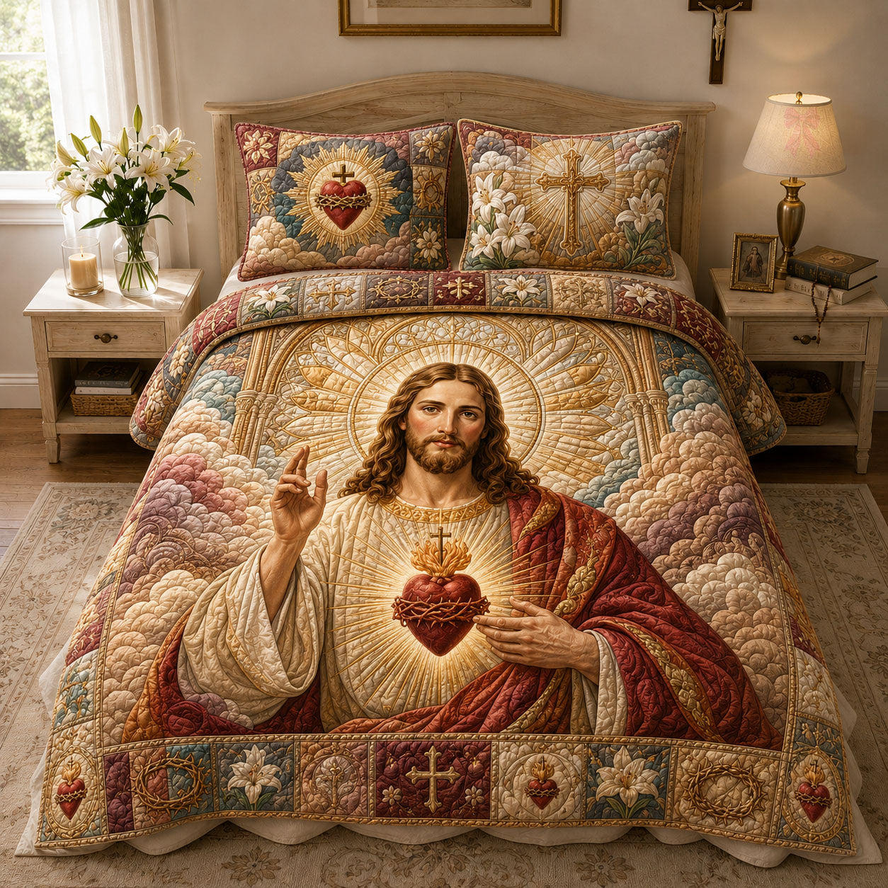 Divine Mercy Sacred Heart 3-Piece Quilted Bedding Set GFTOHNL765