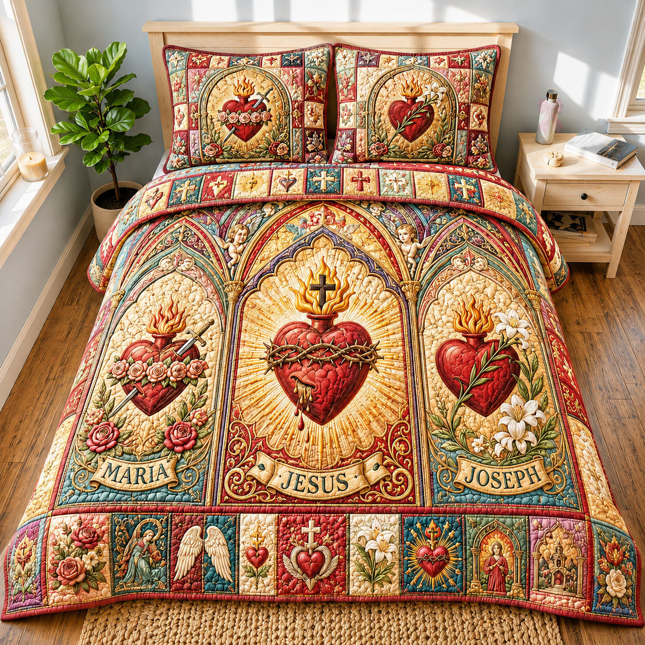 Holy Family Sacred Hearts 3-Piece Quilted Bedding Set GFTOHNL771