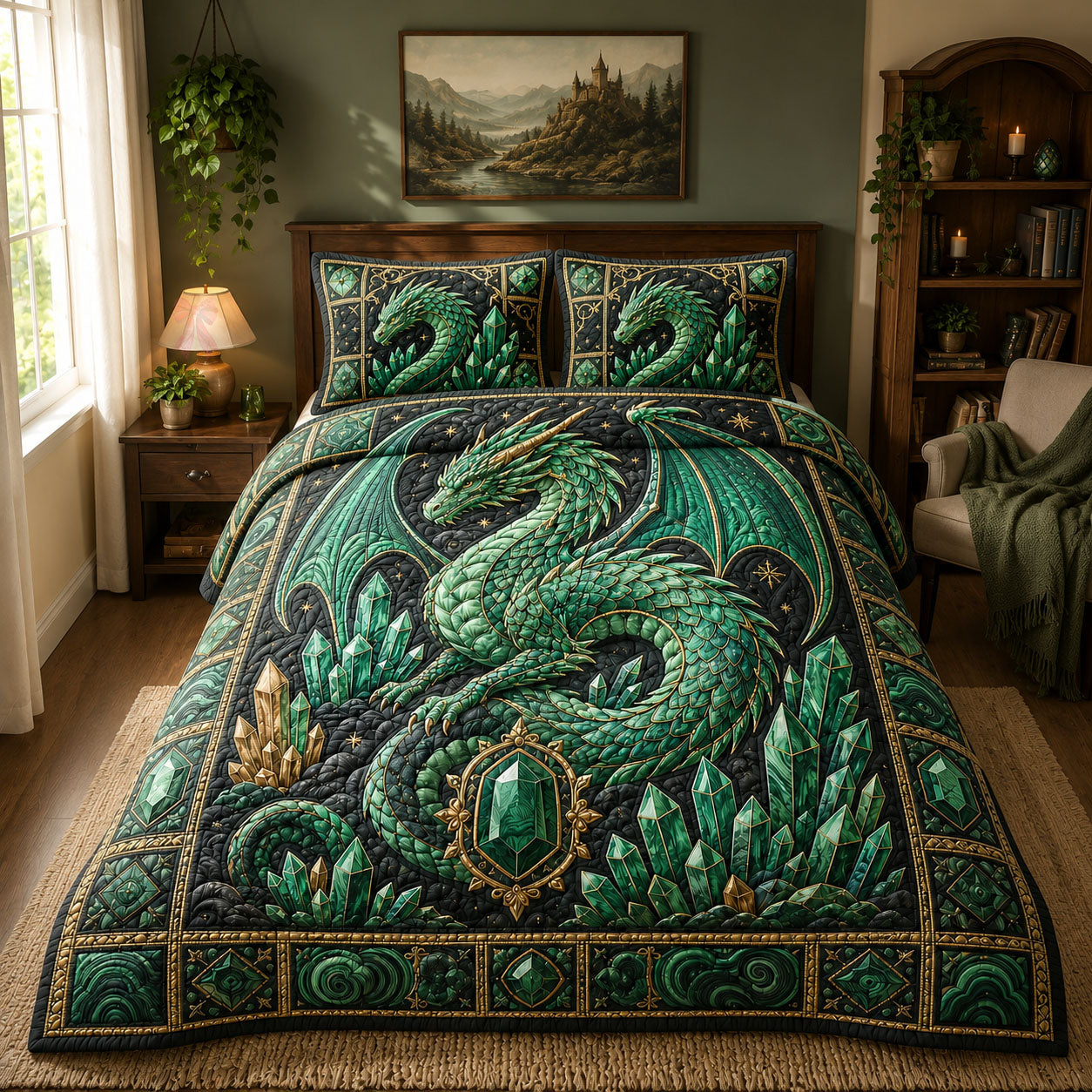 Malachite Crystal Sovereign Dragon 3-Piece Quilted Bedding Set GFTOHNL772