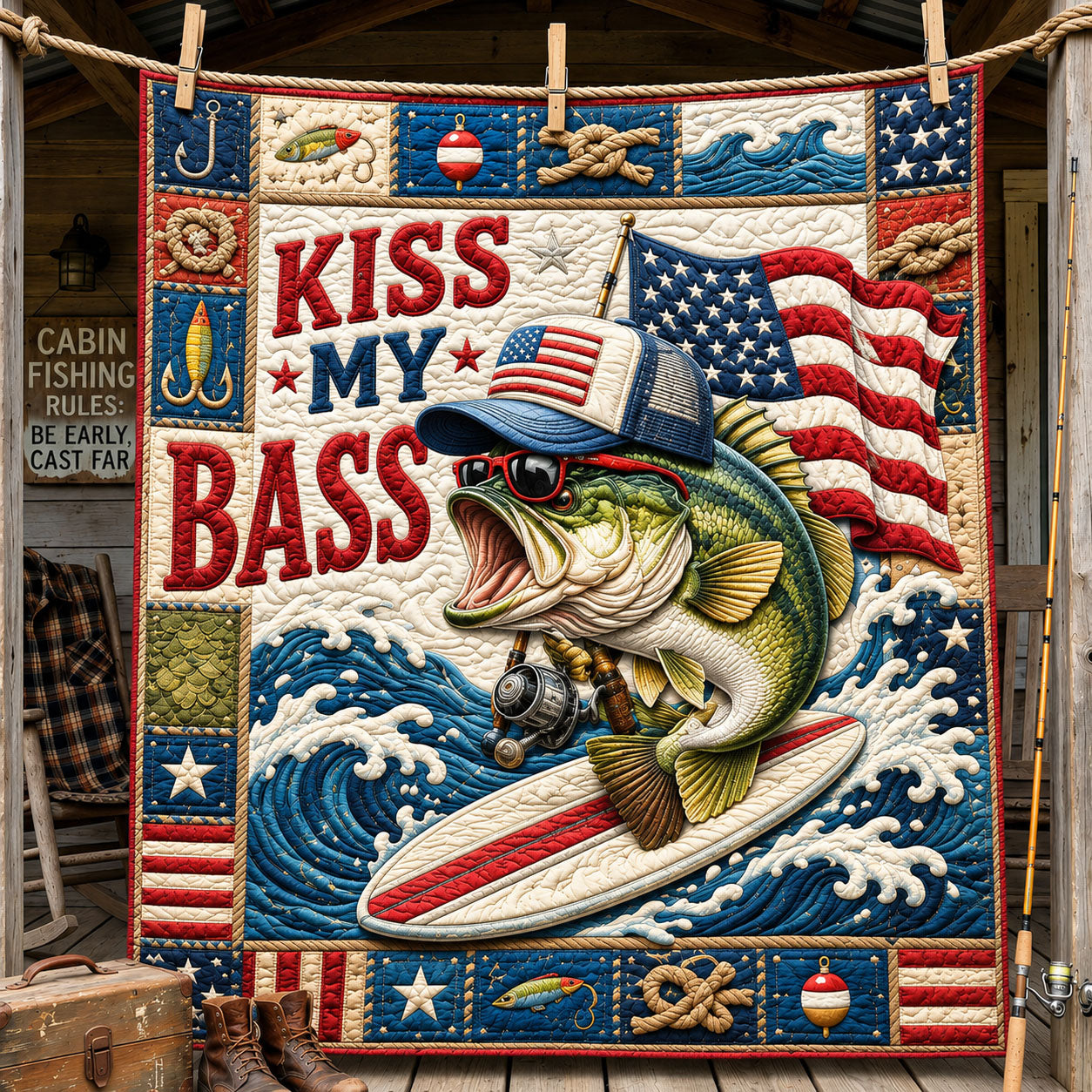 Freedom Waves Kiss My Bass Quilted Blanket GFTOHNL811