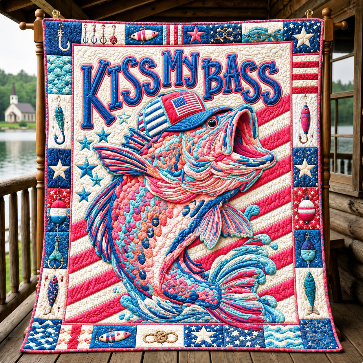 Rustic Lodge Bass Kiss My Bass Quilted Blanket GFTOHNL813