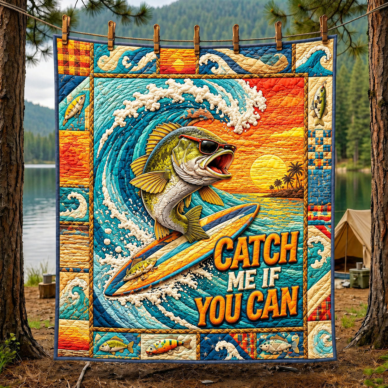 Lake Sunset Catch Me If You Can Quilted Blanket GFTOHNL817