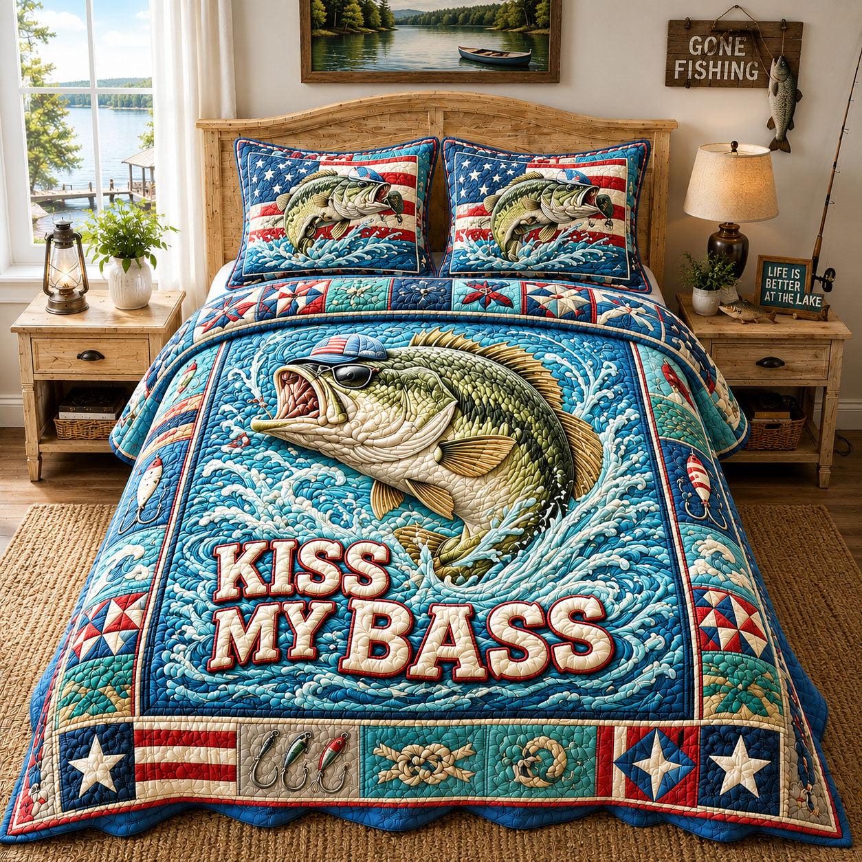 Freedom Waves Kiss My Bass 3-Piece Quilted Bedding Set GFTOHNL823