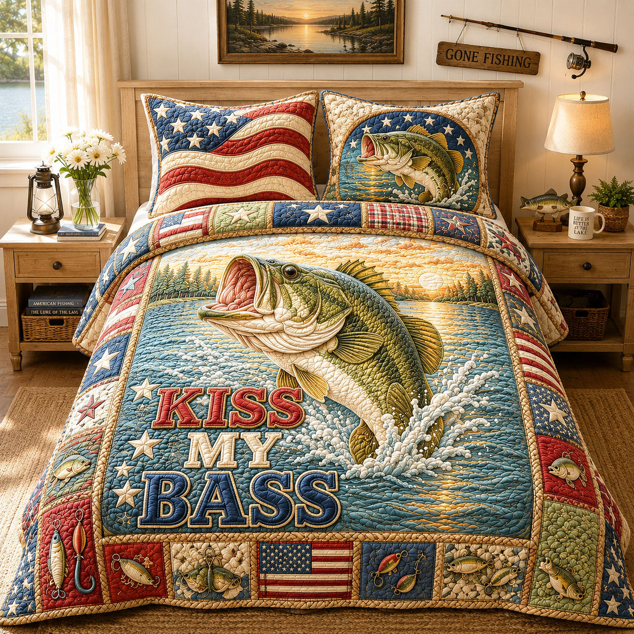 Golden Sunset Kiss My Bass 3-Piece Quilted Bedding Set GFTOHNL825