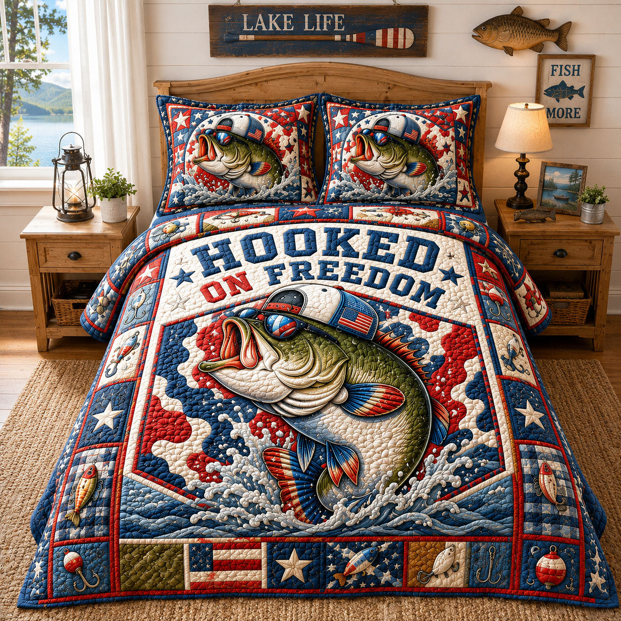 Americana Camo Hooked On Freedom 3-Piece Quilted Bedding Set GFTOHNL829