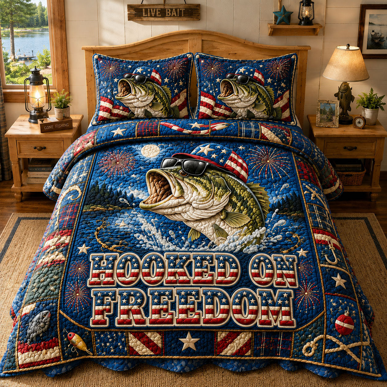 Sunset Lake Hooked On Freedom 3-Piece Quilted Bedding Set GFTOHNL832
