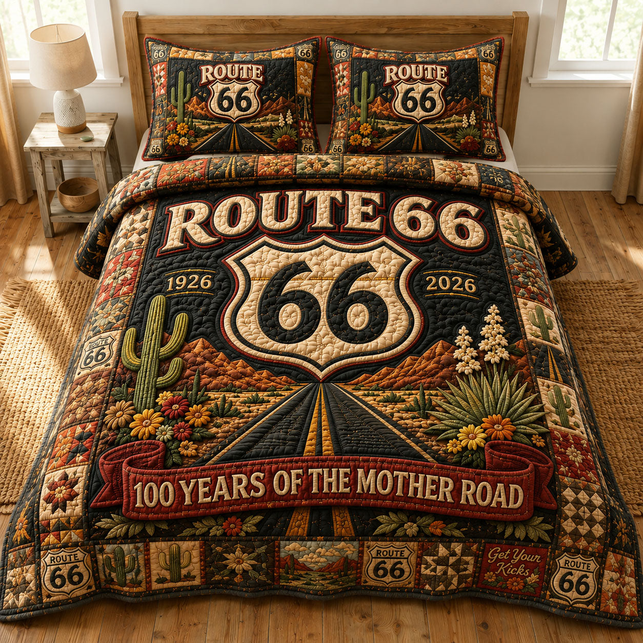 Route 66 Centennial Mother Road 3-Piece Quilted Bedding Set GFTOHNL877