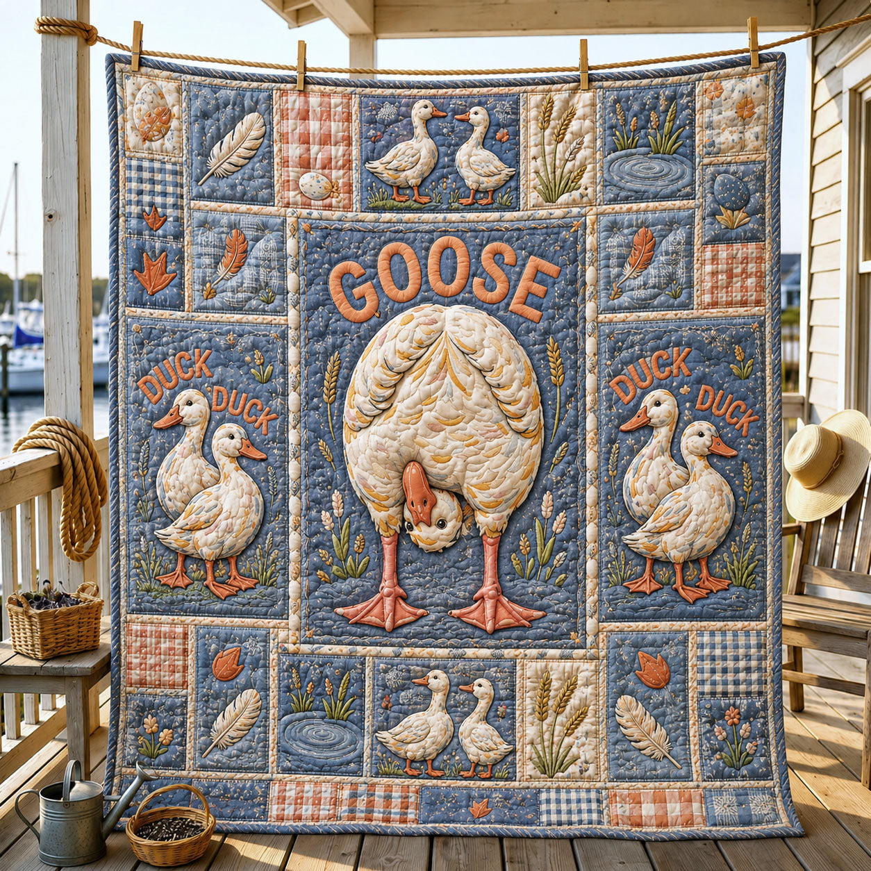 Duck Duck Goose Farmhouse Patchwork Quilted Blanket GFTOHNL928