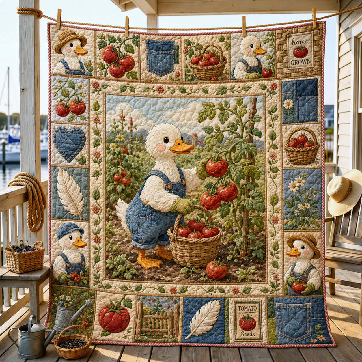 Tomato Harvest Duck Garden Quilted Blanket GFTOHNL929