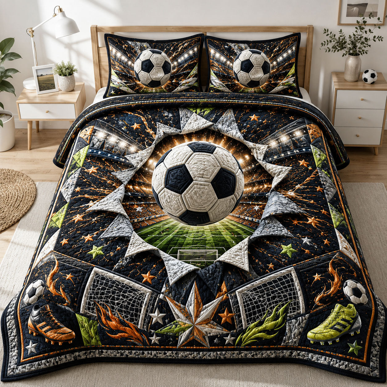Torn Stadium Kick 3-Piece Quilted Bedding Set GFTOHNL936