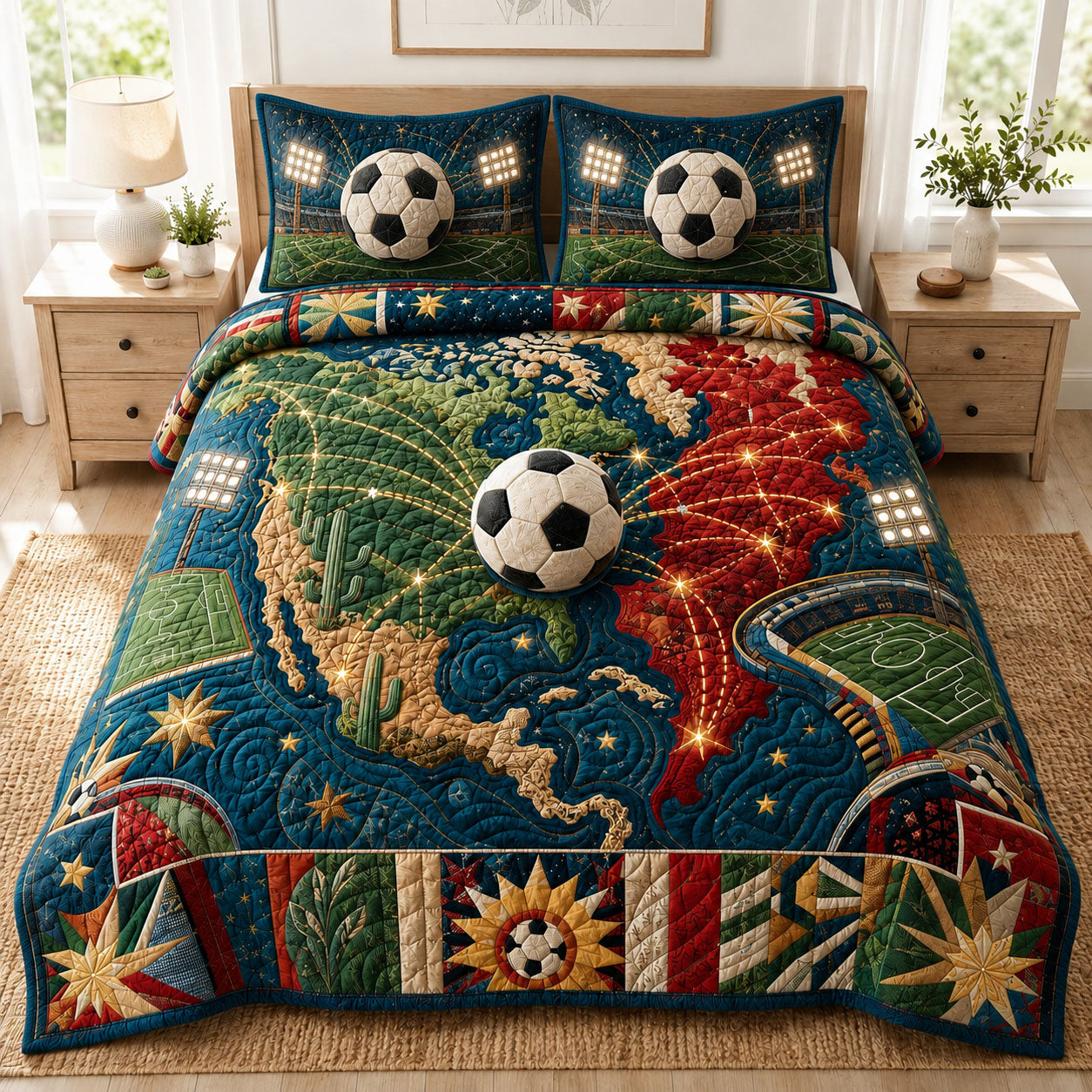 Continental Soccer Map 3-Piece Quilted Bedding Set GFTOHNL943