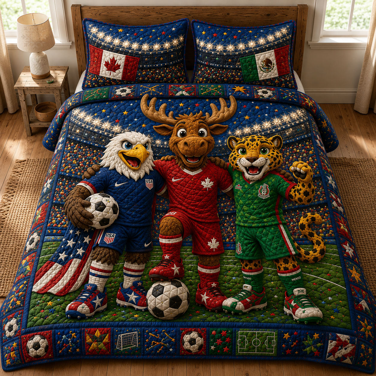United Soccer Mascots 3-Piece Quilted Bedding Set GFTOHNL947