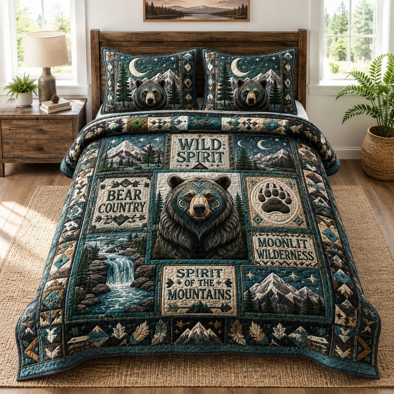 Bear Country Mountain Wilderness 3-Piece Quilted Bedding Set GFTOHNL987