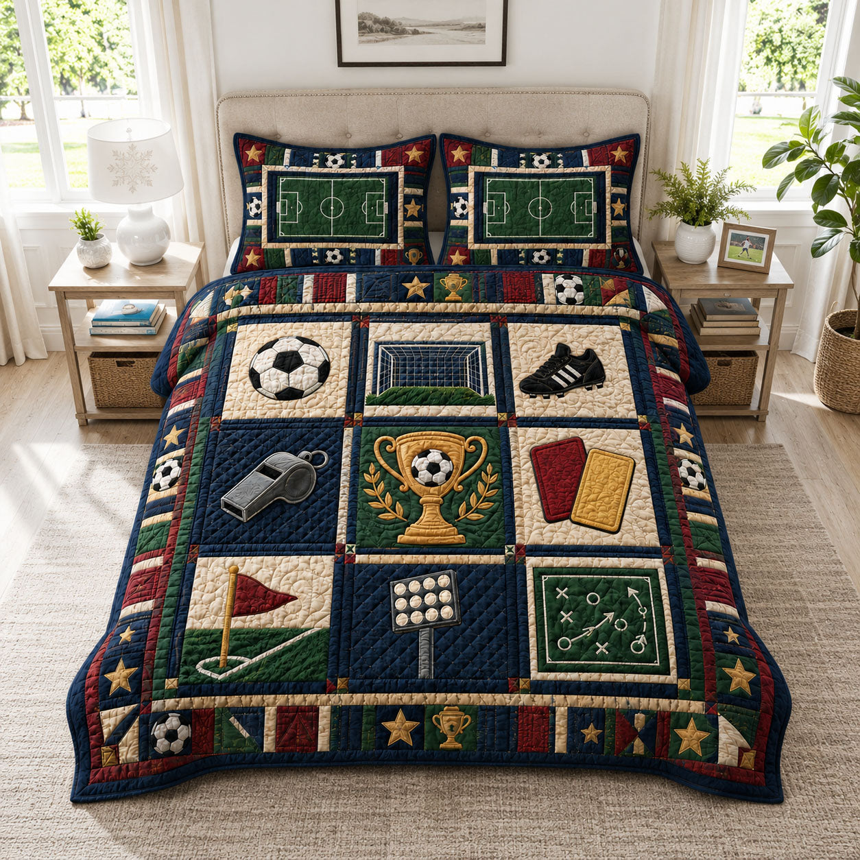 Soccer Legends Patchwork 3-Piece Quilted Bedding Set GFTOHNL992