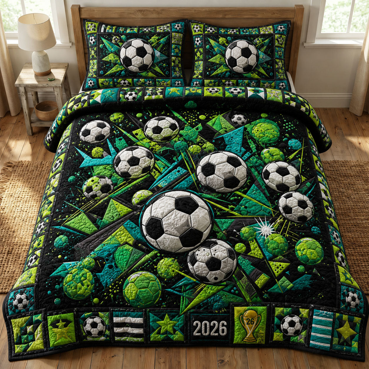 World Football 2026 Soccer Ball 3-Piece Quilted Bedding Set GFTOHNL993