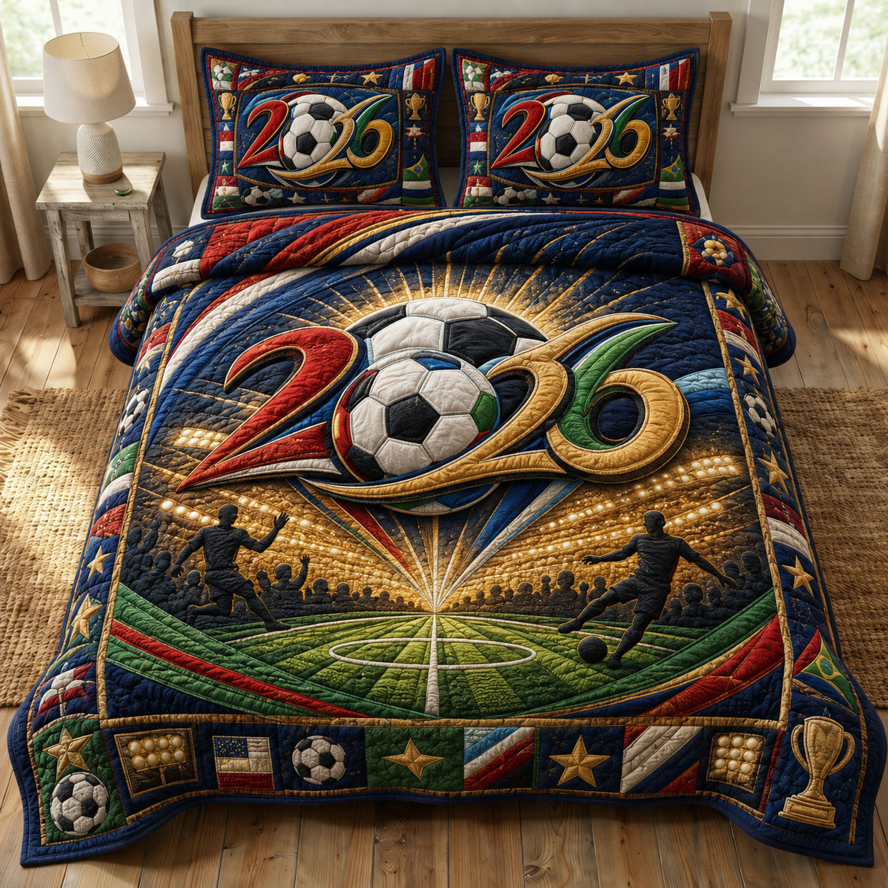 2026 Championship Stadium Soccer 3-Piece Quilted Bedding Set GFTOHNL994