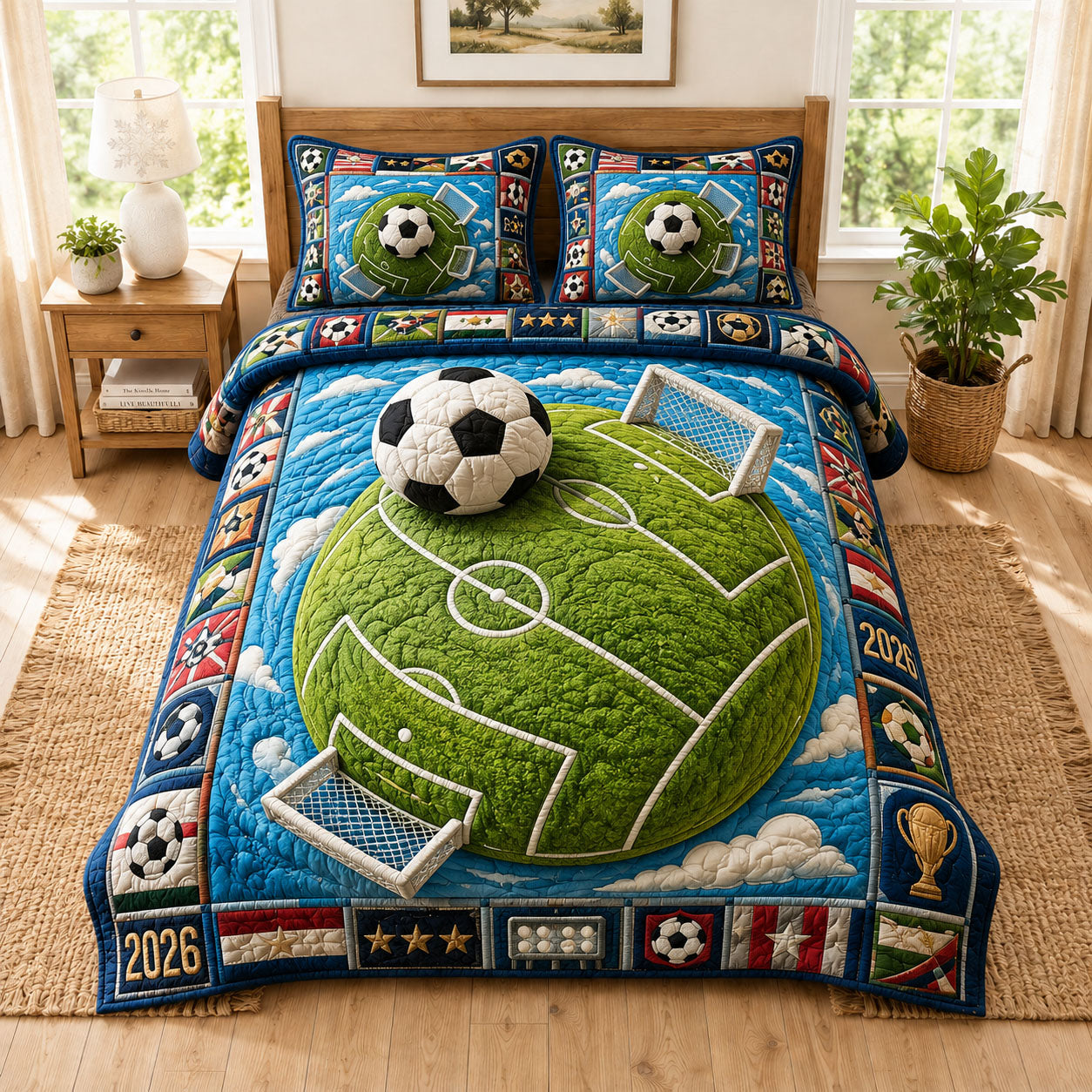 Soccer Planet World Cup 2026 3-Piece Quilted Bedding Set GFTOHNL998
