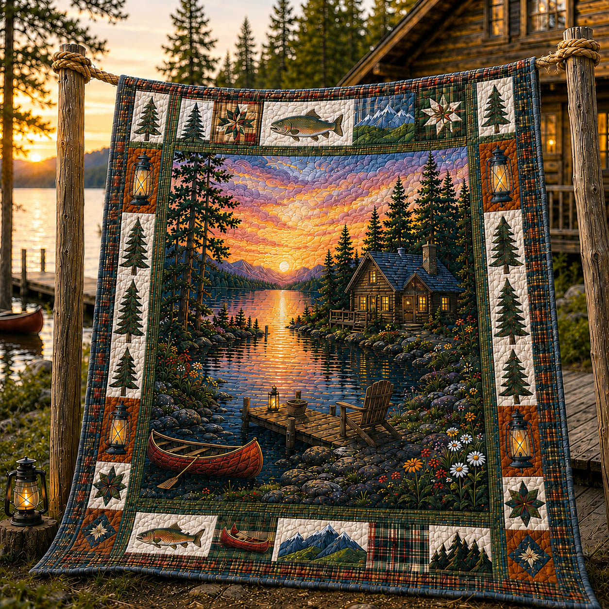 Lakeside Cabin Quilted Blanket GFTOLAN1061