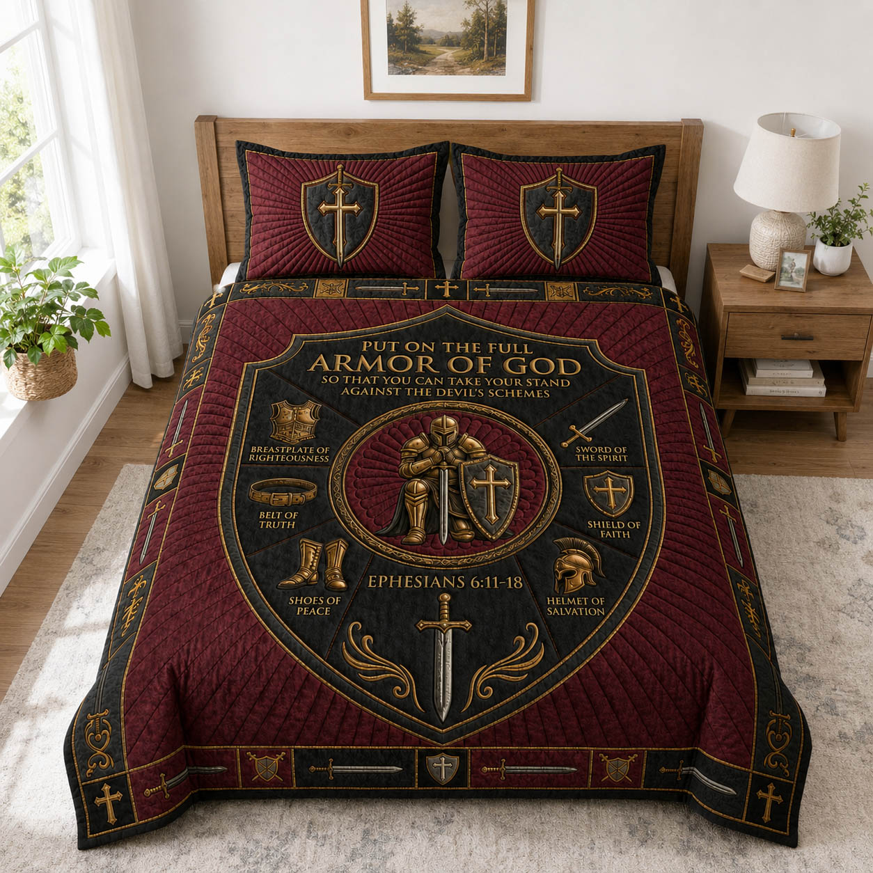 Crimson Armor Of God 3-Piece Quilted Bedding Set GFTOLAN1088